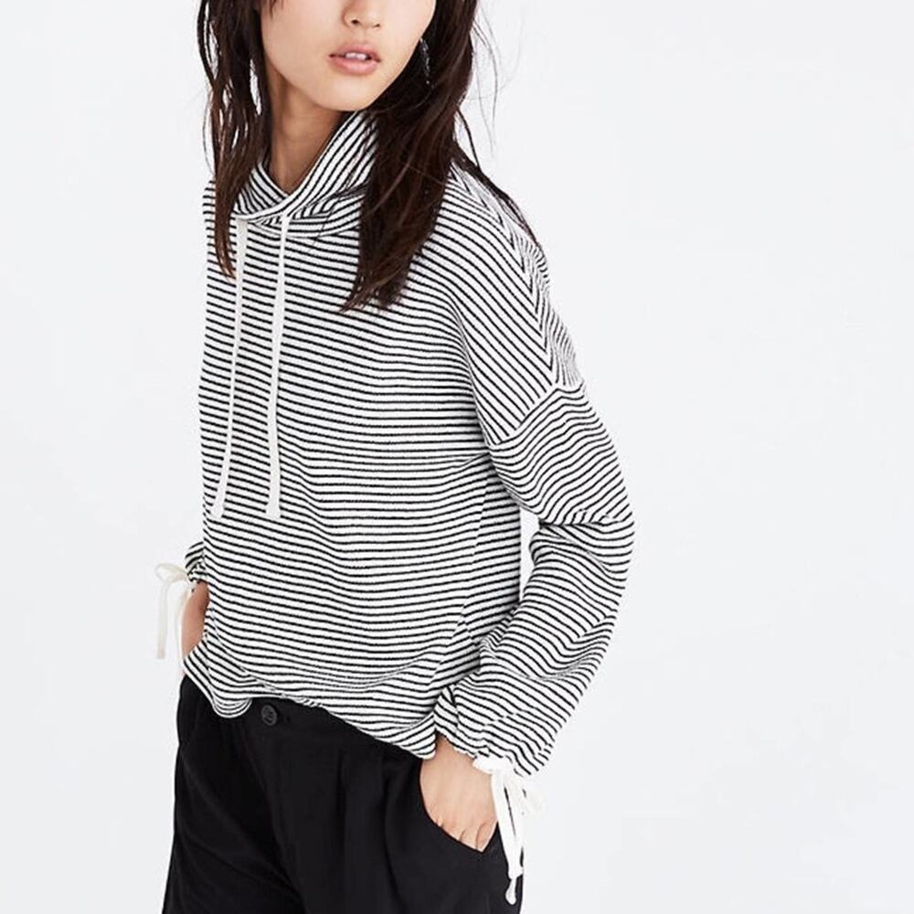 Madewell Miles Funnelneck Black & White Stripe Sweatshirt Size XXS